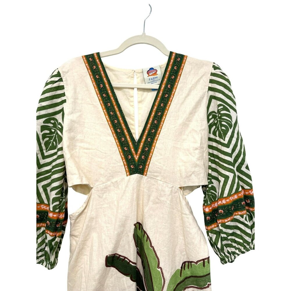 Farm Rio For Anthropologie Cutout Maxi Dress Medium  Floral Palm Print Cotton - Picture 4 of 7